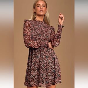 Floral Forever Green and Pink Floral Print Smocked Skater Dress